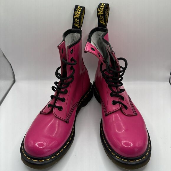 Dr. Martens Hot Pink 1460 Patent Lace Up Combat Ankle Boot Lamper Womens Size 8 - Picture 2 of 6